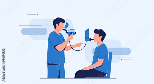 Doctor performs lung function test on patient using spirometer for respiratory health check