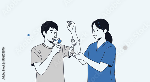 Doctor performs spirometry test on patient to check lung function, respiratory health check