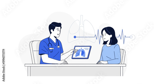 Doctor showing lungs on tablet to patient, medical consultation, healthcare concept