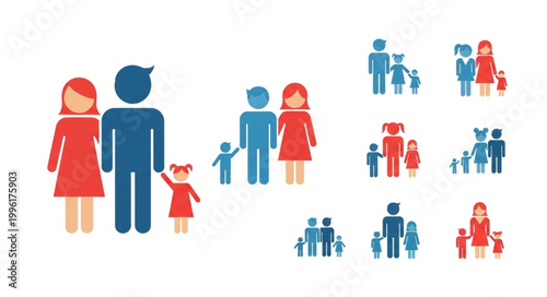 Collection of diverse family icons representing different family structures.