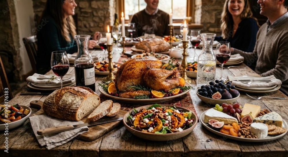Obraz premium Festive Family Gathering Enjoying a Delicious Thanksgiving Feast Together.