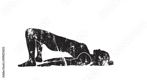 Woman in bridge pose silhouette, yoga, fitness, textured grunge effect