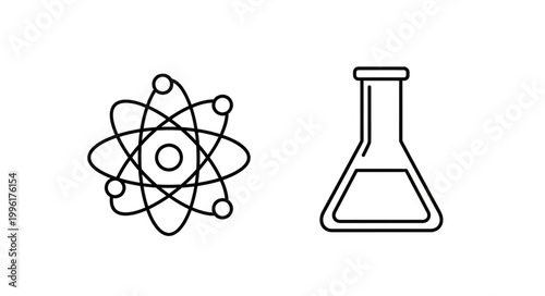 Atomic structure and laboratory flask icons representing science.
