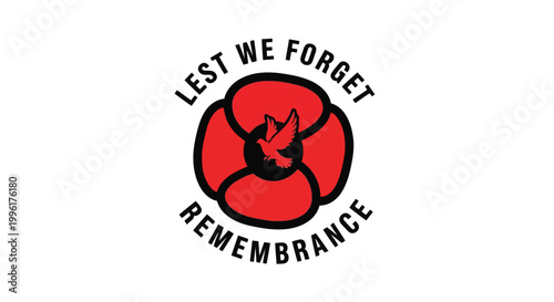Remembrance day logo with poppy flower and dove silhouette vector design isolated on white background