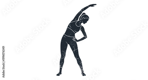 Woman stretching fitness silhouette, isolated on white background.