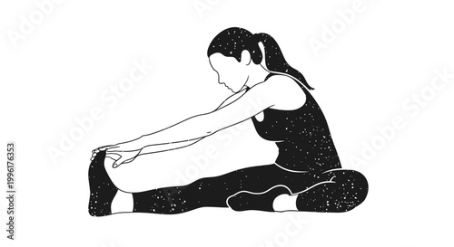 Woman stretching hamstrings, seated forward bend, yoga pose illustration