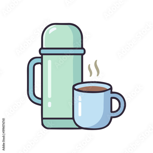 Thermos and Coffee Mug Illustration.