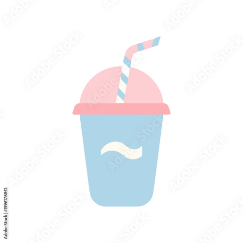 Colorful plastic cup with straw.