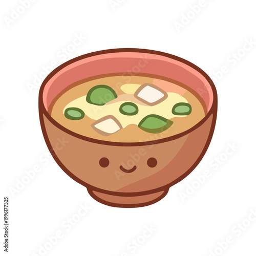 Cartoon bowl of soup smiling face.