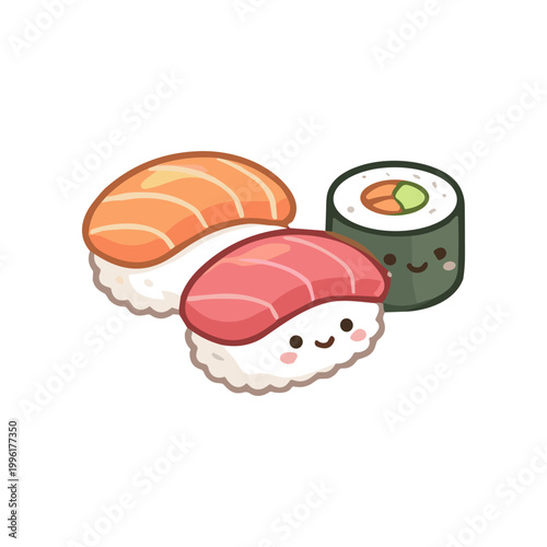 Sushi pieces with smiling faces.