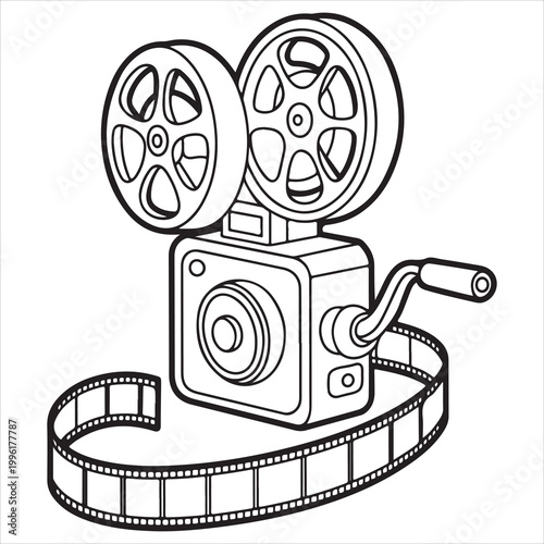 Vintage film camera with spools of movie film