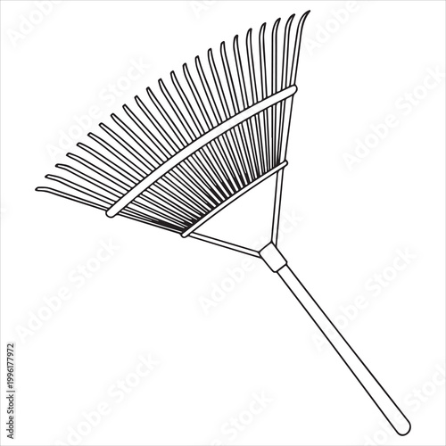 Classic leaf rake with wooden handle and wire tines