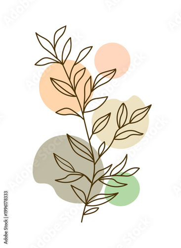 Vector branch boho style line art. Design for wall art, greeting cards, posters, stickers, package, logo and textile.