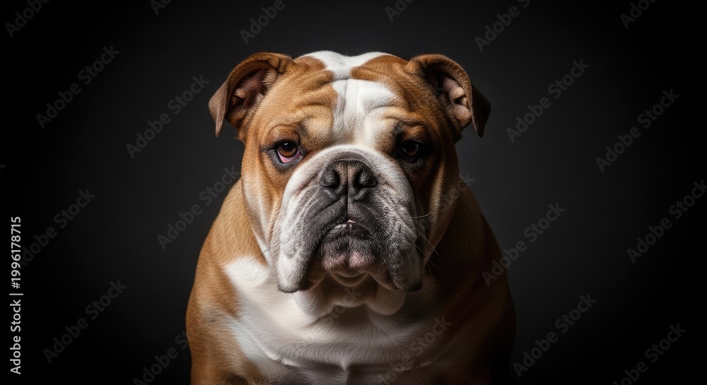 Fototapeta premium Studio Shot of an English Bulldog on Dark Background