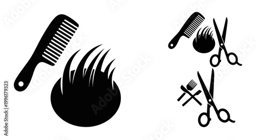Barber shop and hair salon icons with scissors and comb