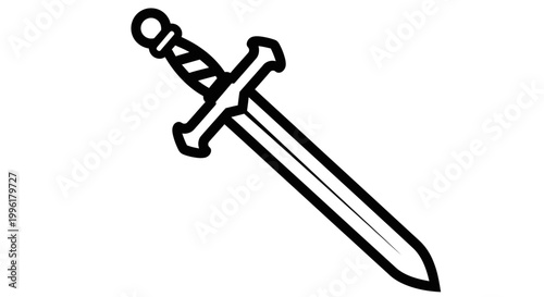A black and white illustration of a sword with a crossguard