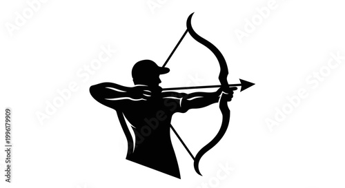Black silhouette of a man shooting a bow and arrow