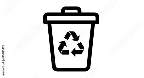 Black and white recycling bin icon with recycling symbol
