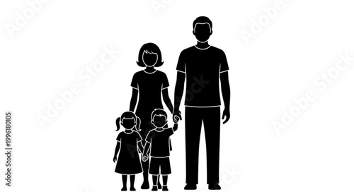Silhouette of a loving family with two children holding hands.