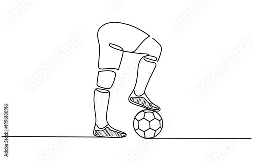 Continuous one line drawing of soccer player legs juggling a ball, minimalist vector illustration of football freestyle action and skill.