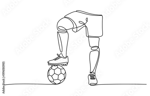 Continuous one line drawing of soccer player legs juggling a ball, minimalist vector illustration of football freestyle action and skill.