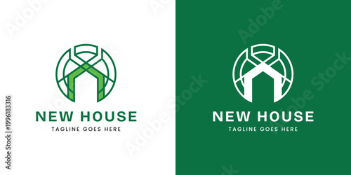 Green New House Real Estate Circle Property Logo Design