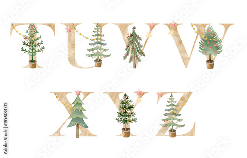 Vector watercolor christmas letters for invitation card, greeting card, birthday, logo, poster and other.