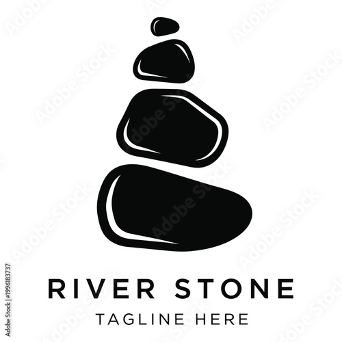 River stone logo with stacked pebbles and tagline space icon