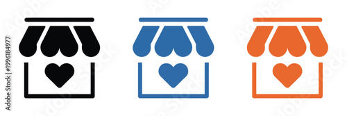Storefront icon vector illustration, heart symbol, shop love, favorite store, retail branding, and customer loyalty design