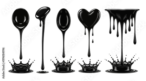 Fresh droplet isolated black set icon. Vector illustration of splash water on a white background.