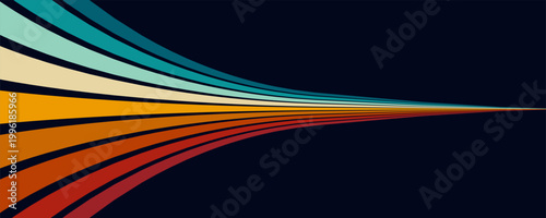 Retrofuturism poster design in trendy retro line style. Modern art poster retro vintage style 70s stripes background template lines shapes vector design.