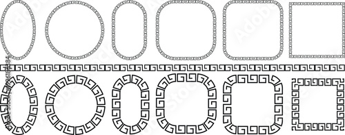 Rounded geometric frame and mandala border collection isolated on white background