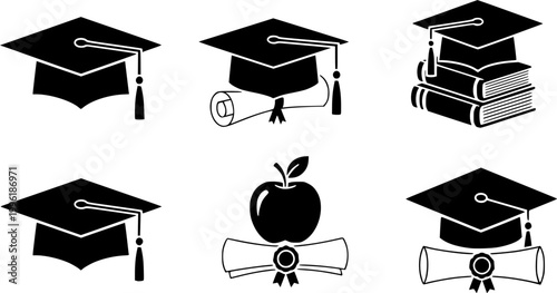 Milestone achievements cap,Academic graduation caps,Graduation cap icon set,Academic success,Vector of academic graduation caps,Top rated graduation cap, 
