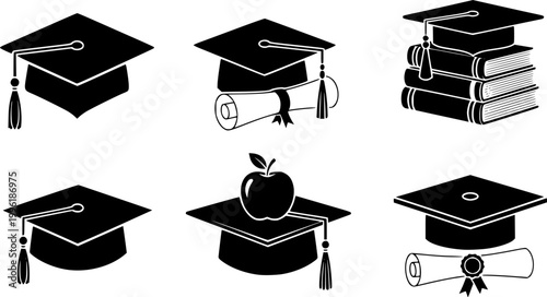 Milestone achievements cap,Academic graduation caps,Graduation cap icon set,Academic success,Vector of academic graduation caps,Top rated graduation cap, 