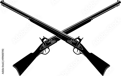 Two crossed firearms silhouette design,Two crossed firearms silhouette design,Double gun cross position silhouette illustration
