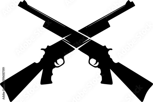 Two crossed firearms silhouette design,Two crossed firearms silhouette design,Double gun cross position silhouette illustration
