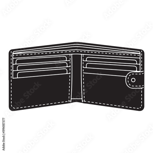 Black leather wallet icon with card slots isolated on white background vector illustration