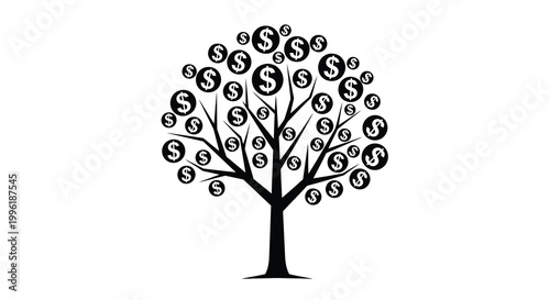 money tree with dollar signs on white background