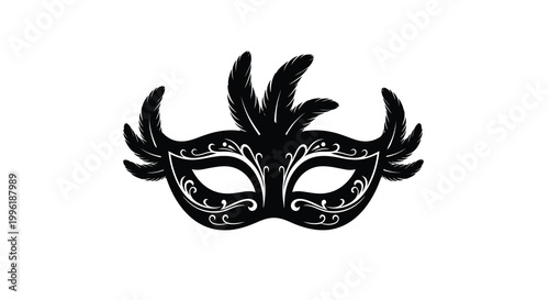 venetian mask with ornate feathers on white background
