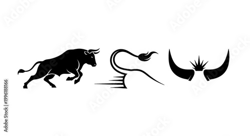 Set of bull and horn icons silhouette vector graphics for branding and design elements isolated on white background