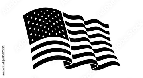 Billede på lærred American flag vector illustration, waving black and white United States flag ico