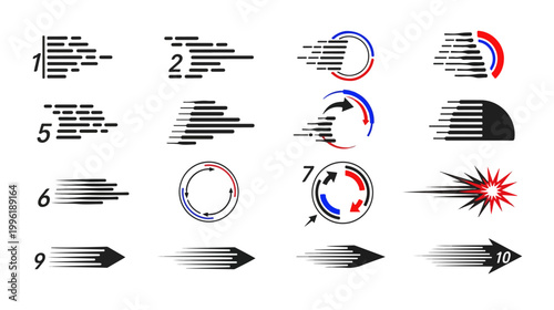 collection of vector icons for speed lines. fast-motion impact. Black horizontal action lines. Speed and fast action symbol. Comic element. Superhero sign.
