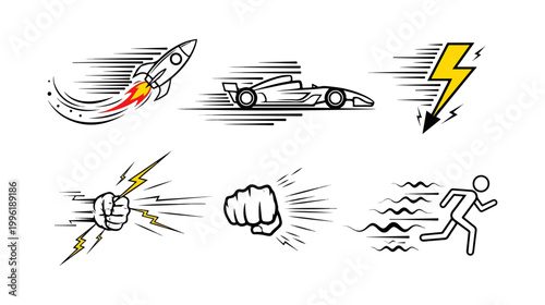 set of vector icons for speed lines.peed lines. fast-moving effect. Black horizontal action lines. Speed and fast action symbol. Comic element. Superhero sign.