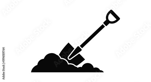 shovel digging into soil silhouette on white background