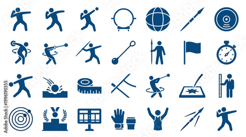 Tableau sur toile Collection of athletic sport icons representing track and field events and equip