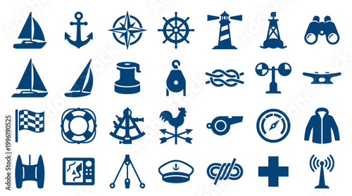 Nautical Icons Collection Set of Marine Symbols and Maritime Objects for Sailing and Boating Adventures