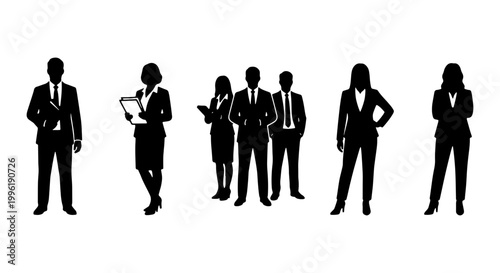 Professional business people silhouettes set, corporate office workers in formal suits, diverse team of male and female entrepreneurs vector collection
