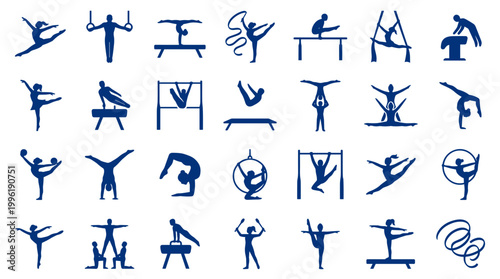 Foto Collection of Gymnastics Icons Representing Various Disciplines and Poses of Ath