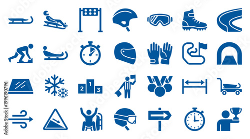Bild auf Leinwand Winter sports icons representing bobsledding skiing and other Olympic activities