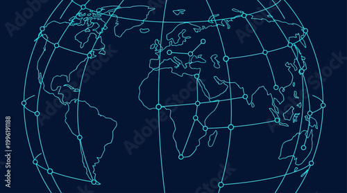 Modular Digital Connectivity System (UI + Network Hybrid) Representing Global Data Flow and Interconnectedness Through a Stylized Earth Wireframe